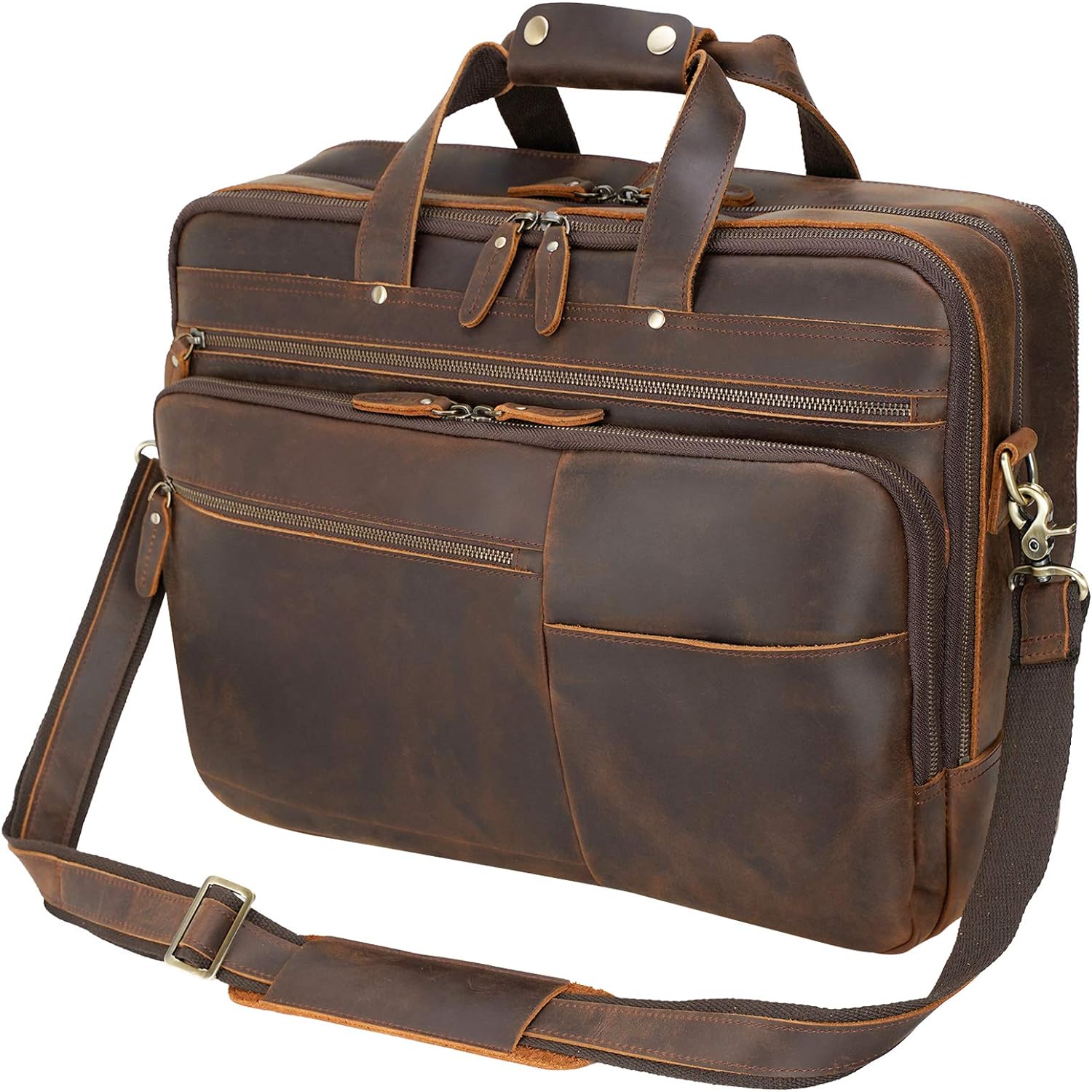 230527203428511_1 Large Leather Business Briefcase for Men 18" Napa Leather Laptop Case Messenger Bag Fits 17.3" Laptop (Black) - Image 1
